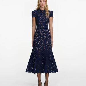 Self-portrait Navy Guipure Lace Midi Dress